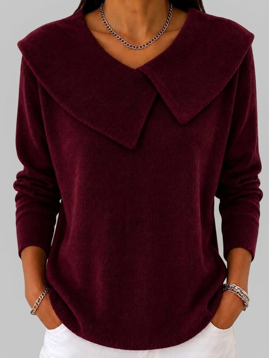 Abigail | Oversized collar V-neck long sleeve knit pullover in soft pink