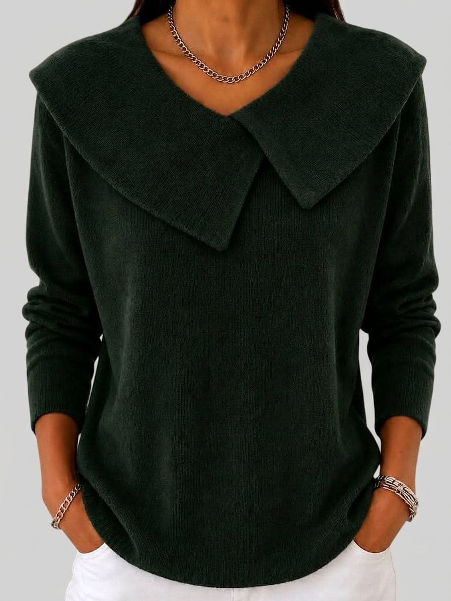 Abigail | Oversized collar V-neck long sleeve knit pullover in soft pink