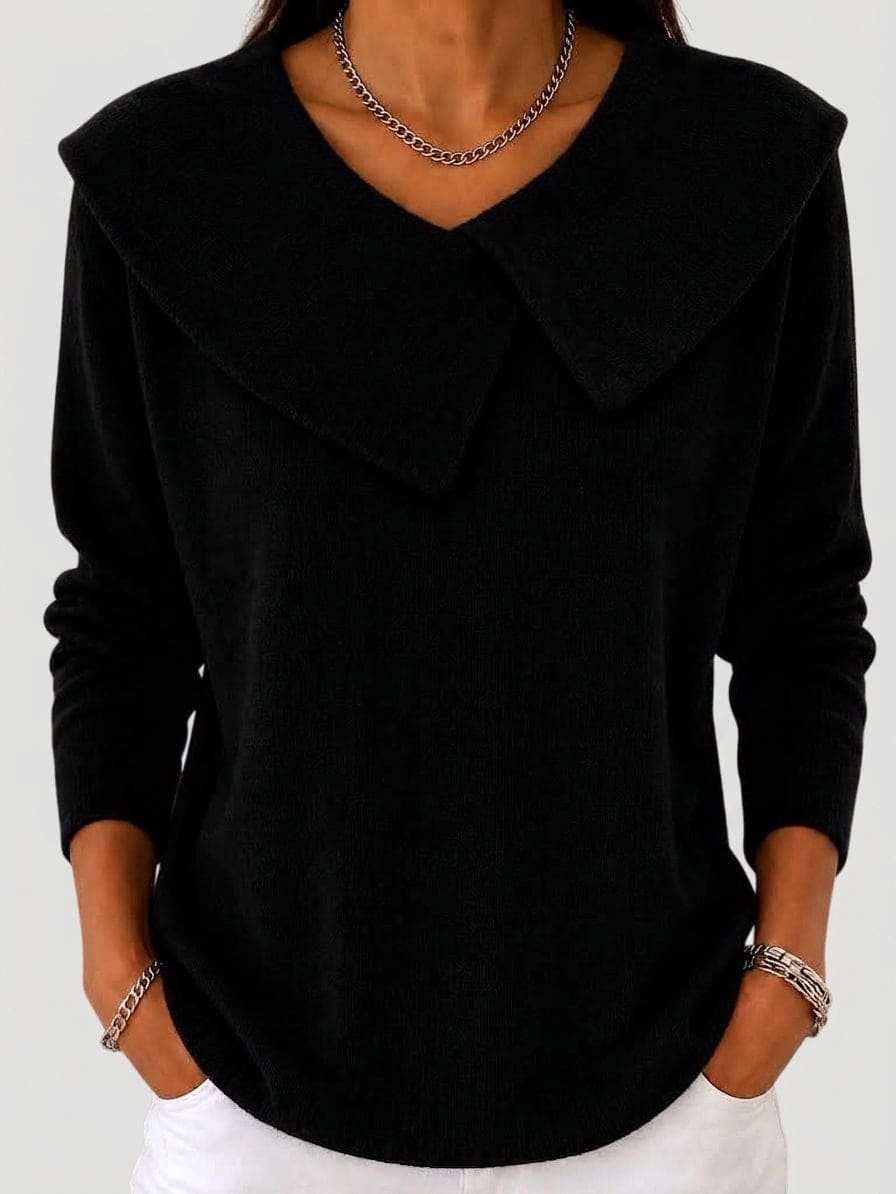 Abigail | Oversized collar V-neck long sleeve knit pullover in soft pink