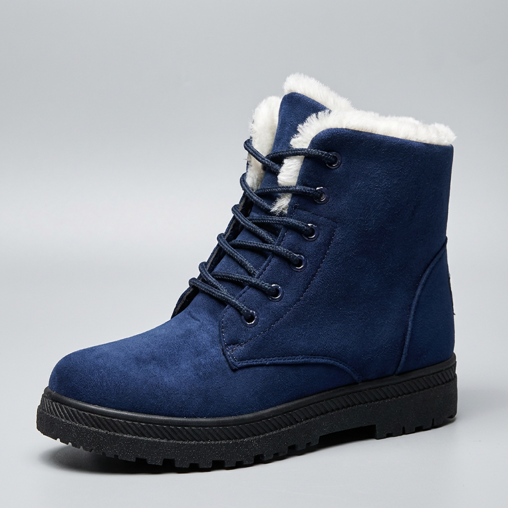 Kirsty | Burgundy lace-up ankle winter boots with faux fur lining and lug sole