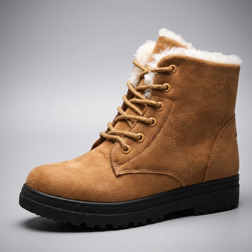 Kirsty | Burgundy lace-up ankle winter boots with faux fur lining and lug sole