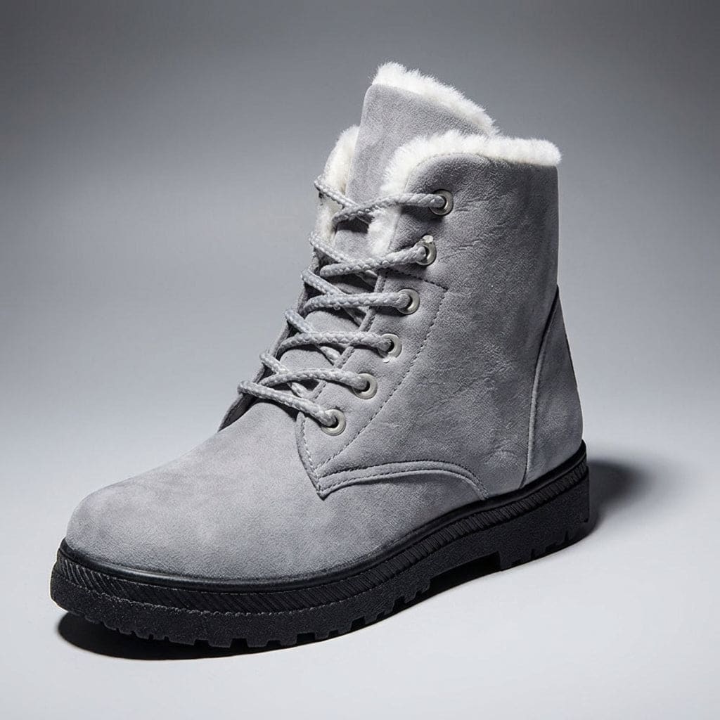 Kirsty | Burgundy lace-up ankle winter boots with faux fur lining and lug sole