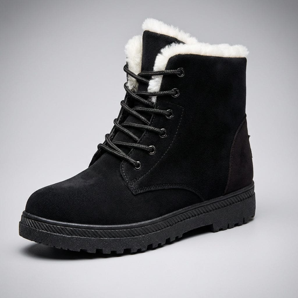 Kirsty | Burgundy lace-up ankle winter boots with faux fur lining and lug sole