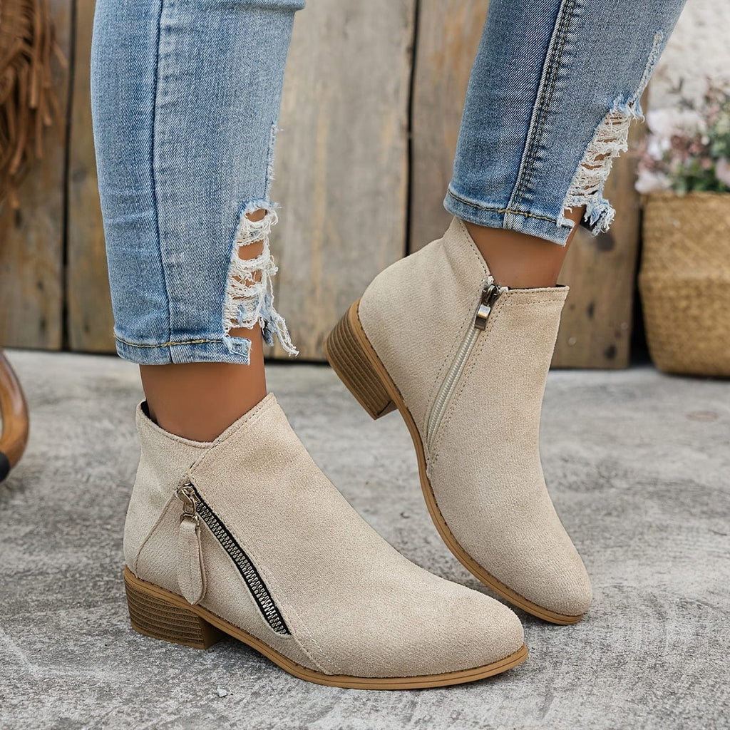 Freya | Ankle Boots with Side Zip and Stacked Block Heel