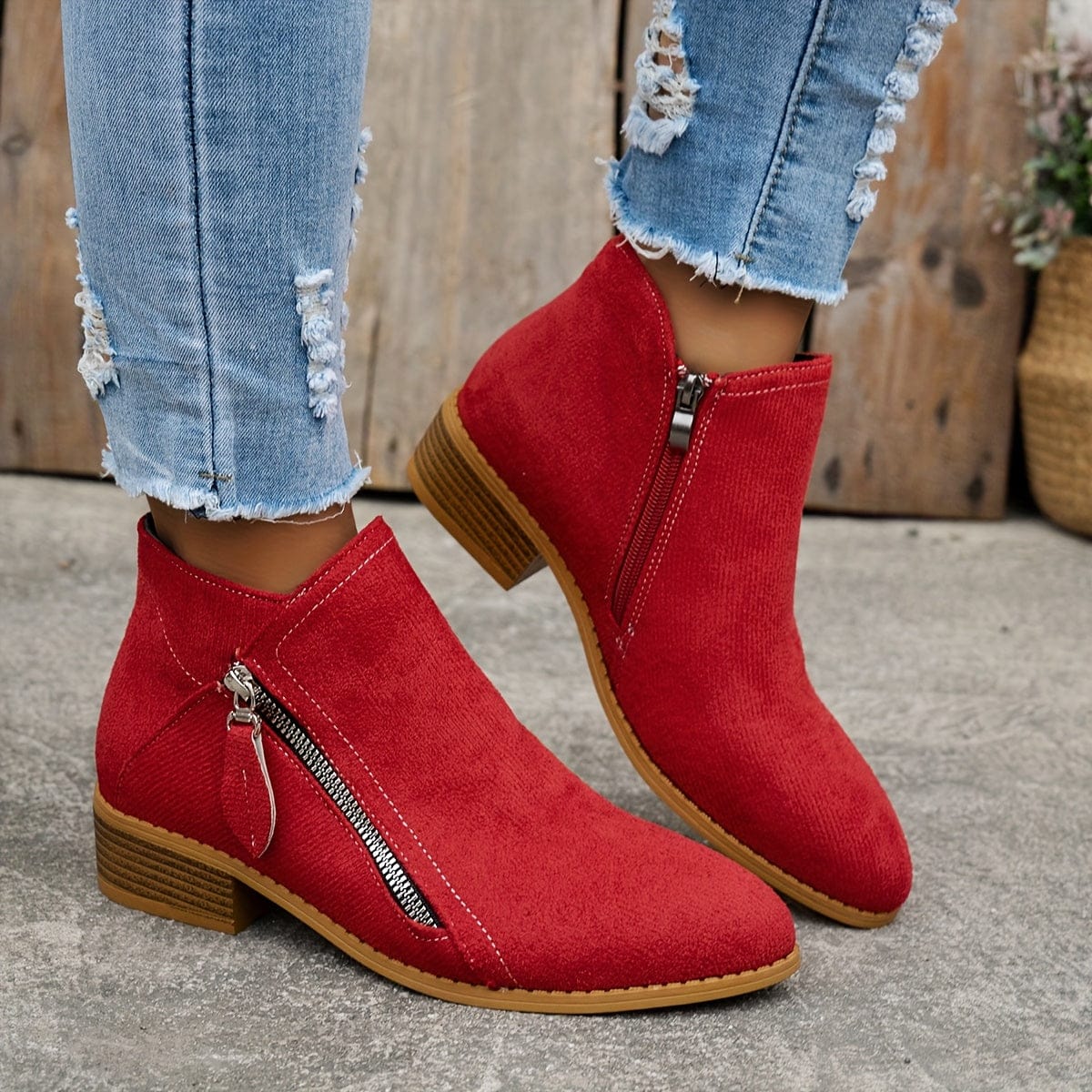 Freya | Ankle Boots with Side Zip and Stacked Block Heel