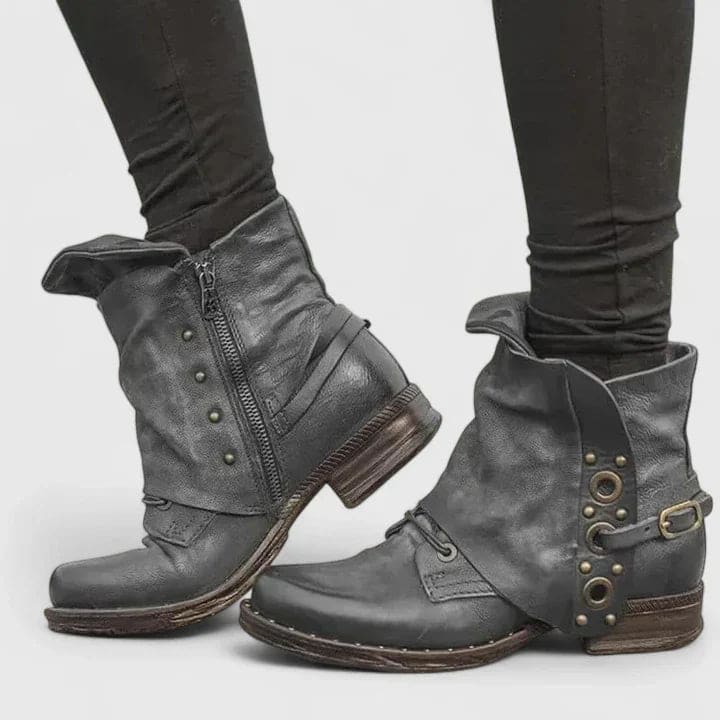 Christine | Ankle Boots with Buckle Straps and Side Zip Detail