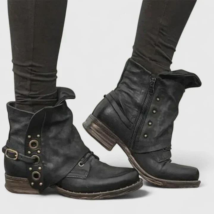 Christine | Ankle Boots with Buckle Straps and Side Zip Detail