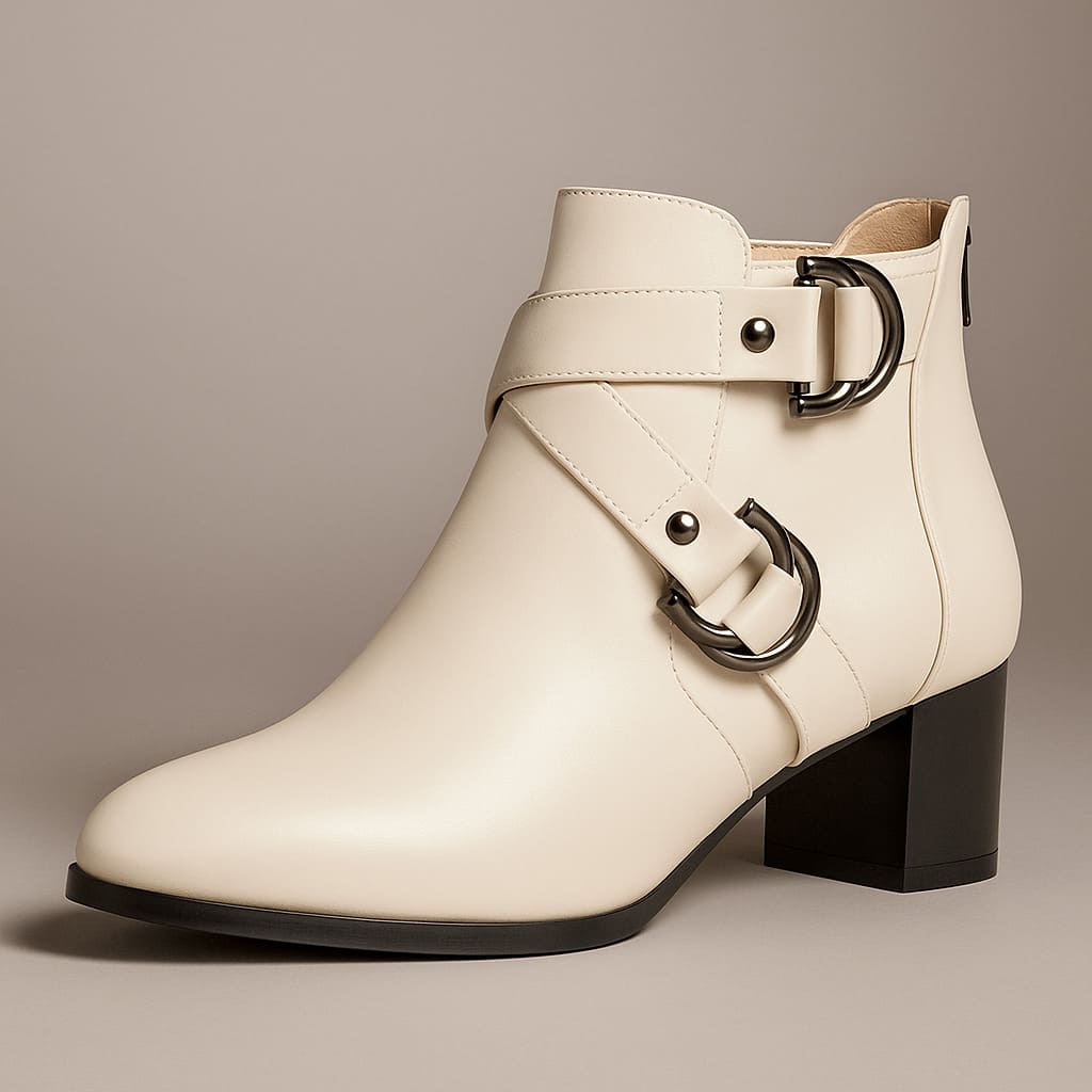 Isla | Ankle Boots with Double Buckle Straps and Block Heel