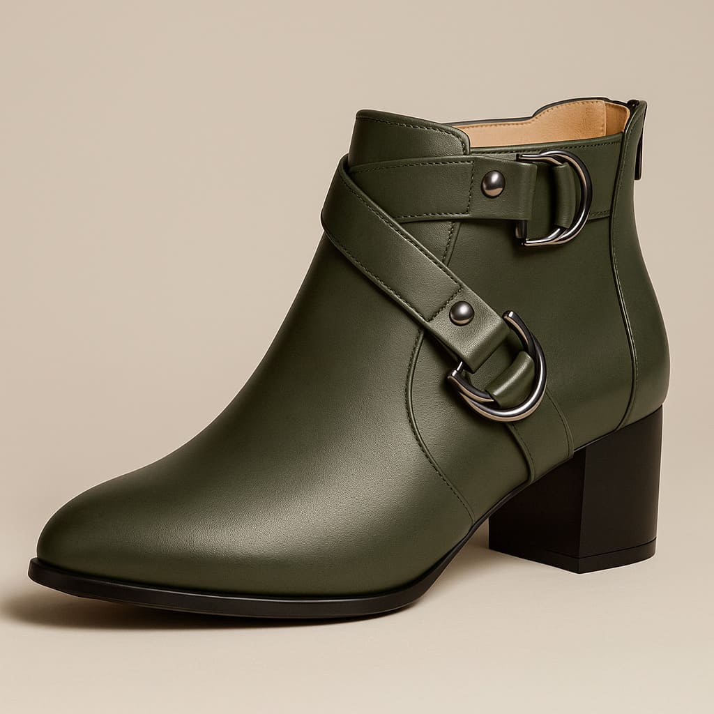 Isla | Ankle Boots with Double Buckle Straps and Block Heel