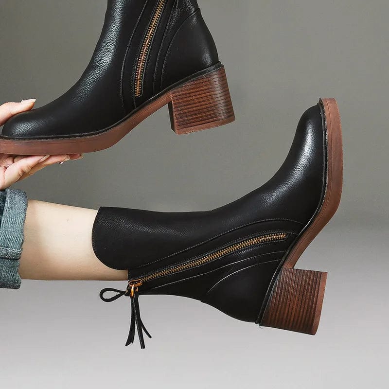 Natalie | Ankle Boots with Side Zipper and Block Heel