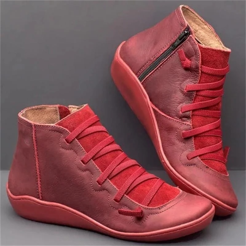 Isla | Arch Support Ankle Boots with Side Zip and Criss-Cross Lacing Detail