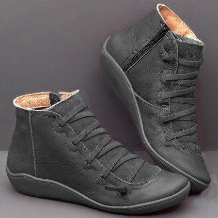 Isla | Arch Support Ankle Boots with Side Zip and Criss-Cross Lacing Detail