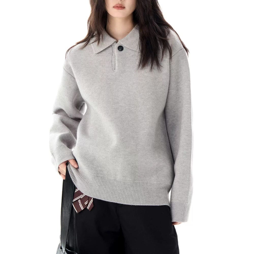 Elaine | Pullover Sweater With Relaxed Dropped Shoulders And Collared Half Zip Neckline