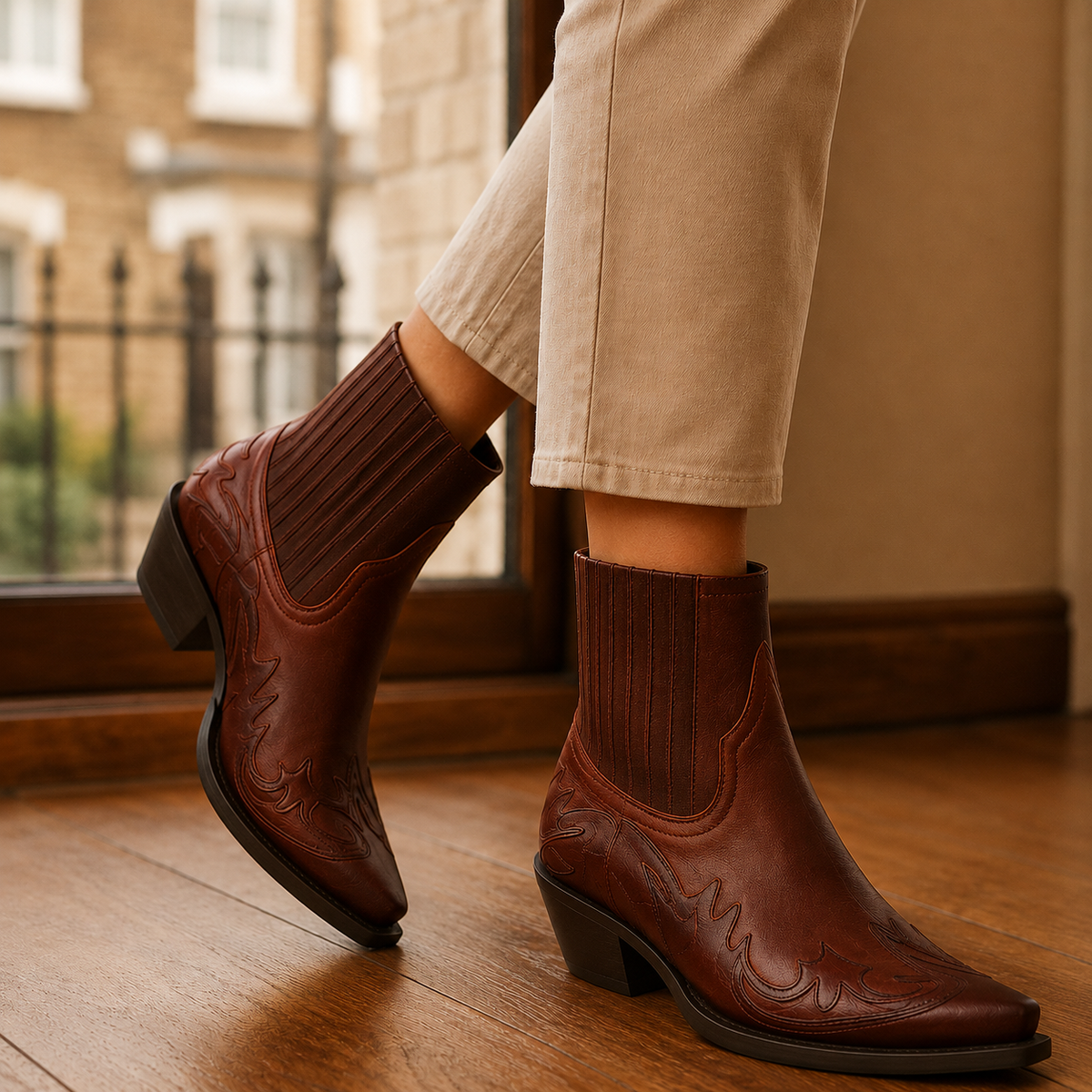 Laura | Black western ankle boots with pointed toe and block heel