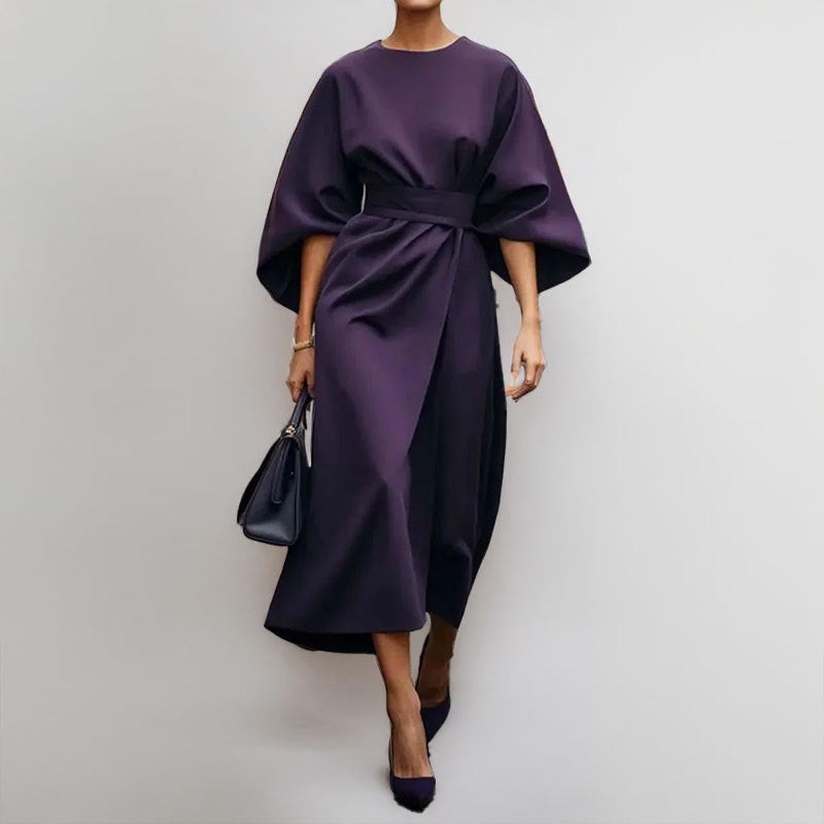Kirsty | Belted Maxi Wedding Dress with Dolman Sleeves and Wrap Silhouette