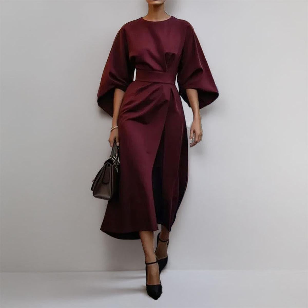 Kirsty | Belted Maxi Wedding Dress with Dolman Sleeves and Wrap Silhouette