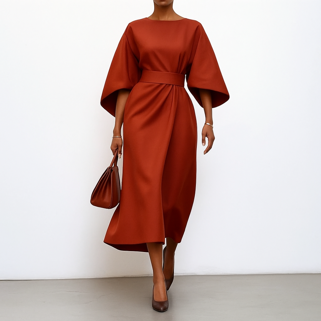 Kirsty | Belted Maxi Wedding Dress with Dolman Sleeves and Wrap Silhouette