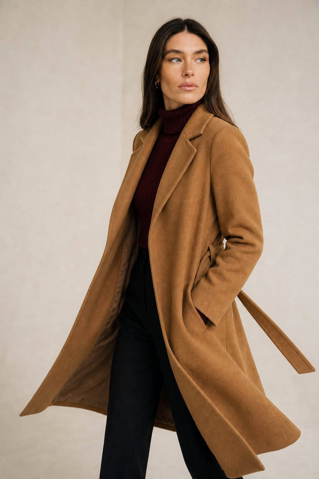 Vicky | belted midi coat with tailored silhouette and tie waist