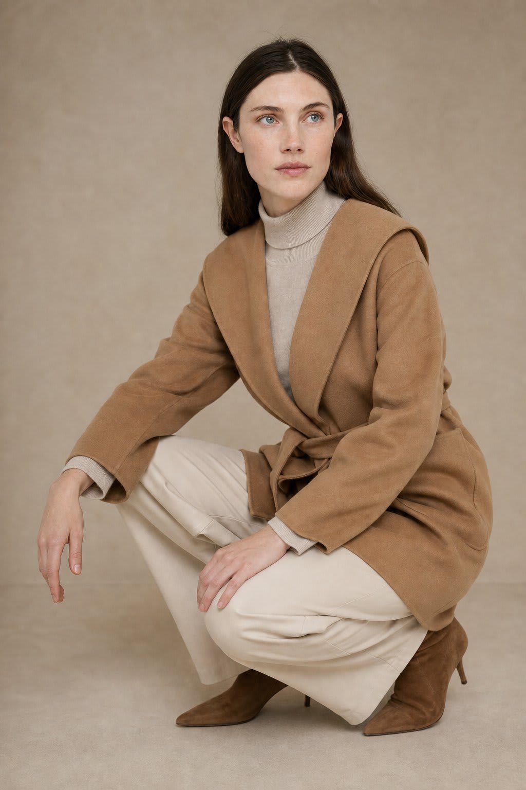 Sharon | belted wrap coat with wide shawl collar and patch pockets