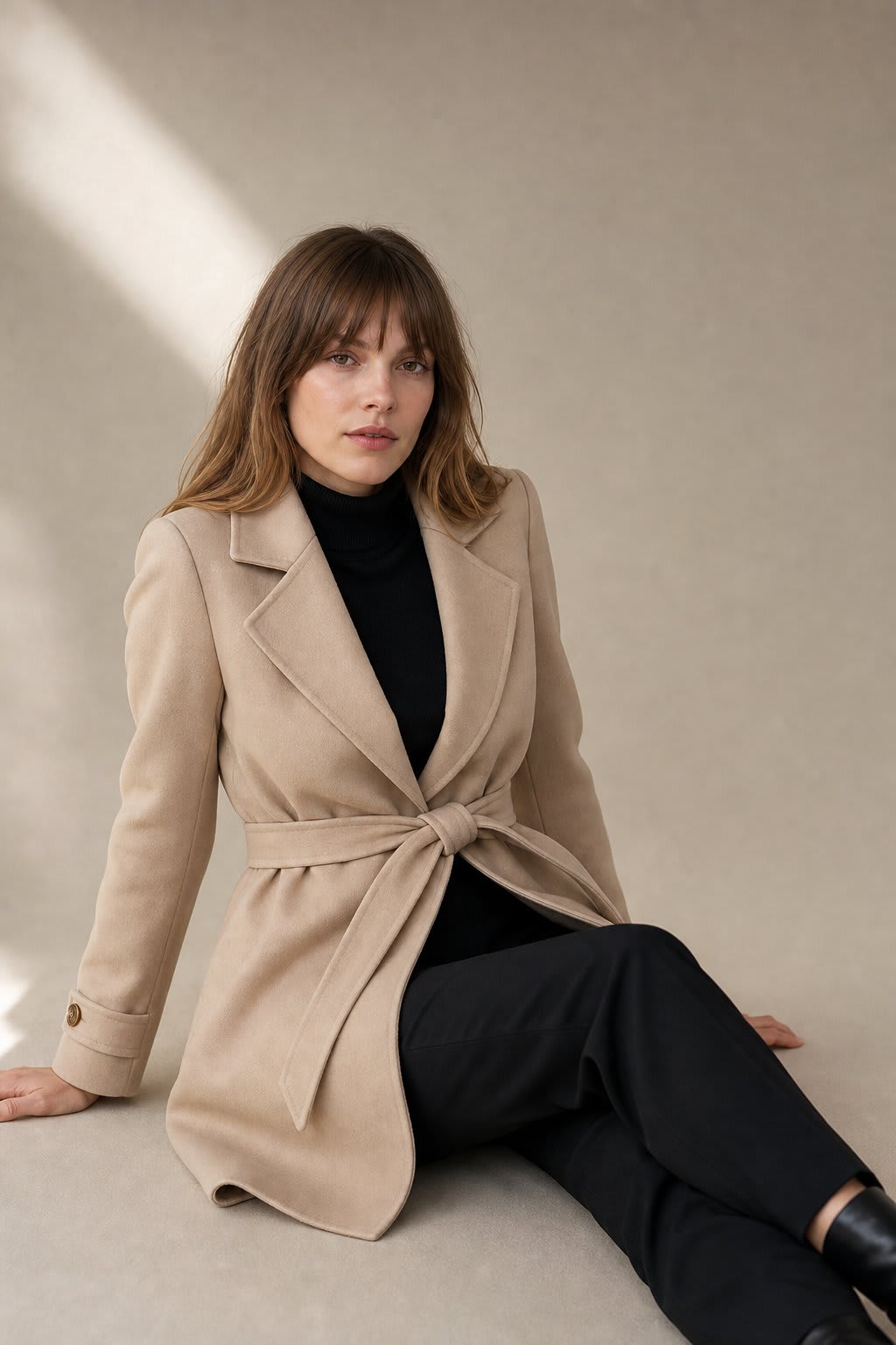Kelly | belted wrap coat with tailored notch lapels