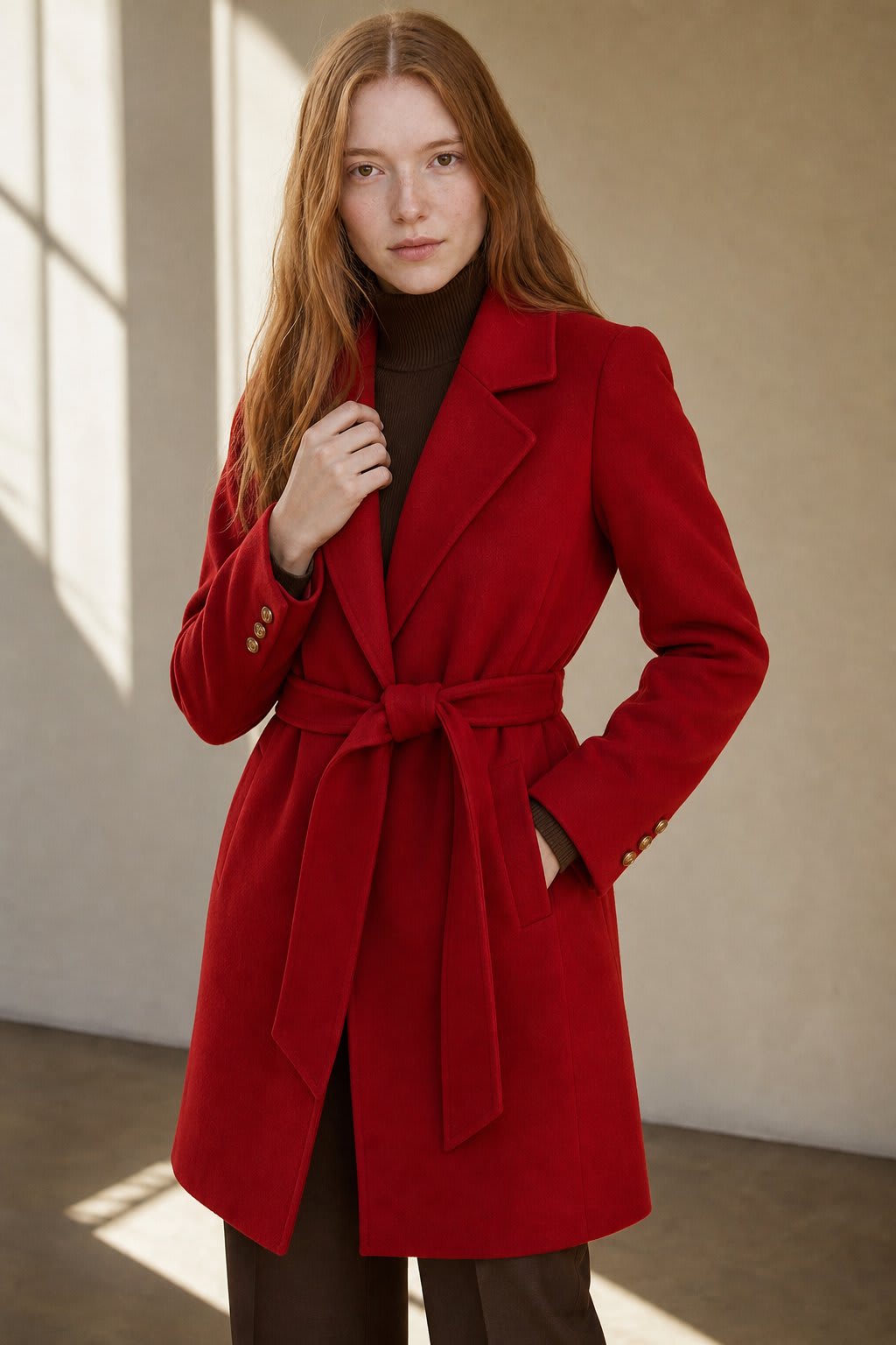 Kelly | belted wrap coat with tailored notch lapels
