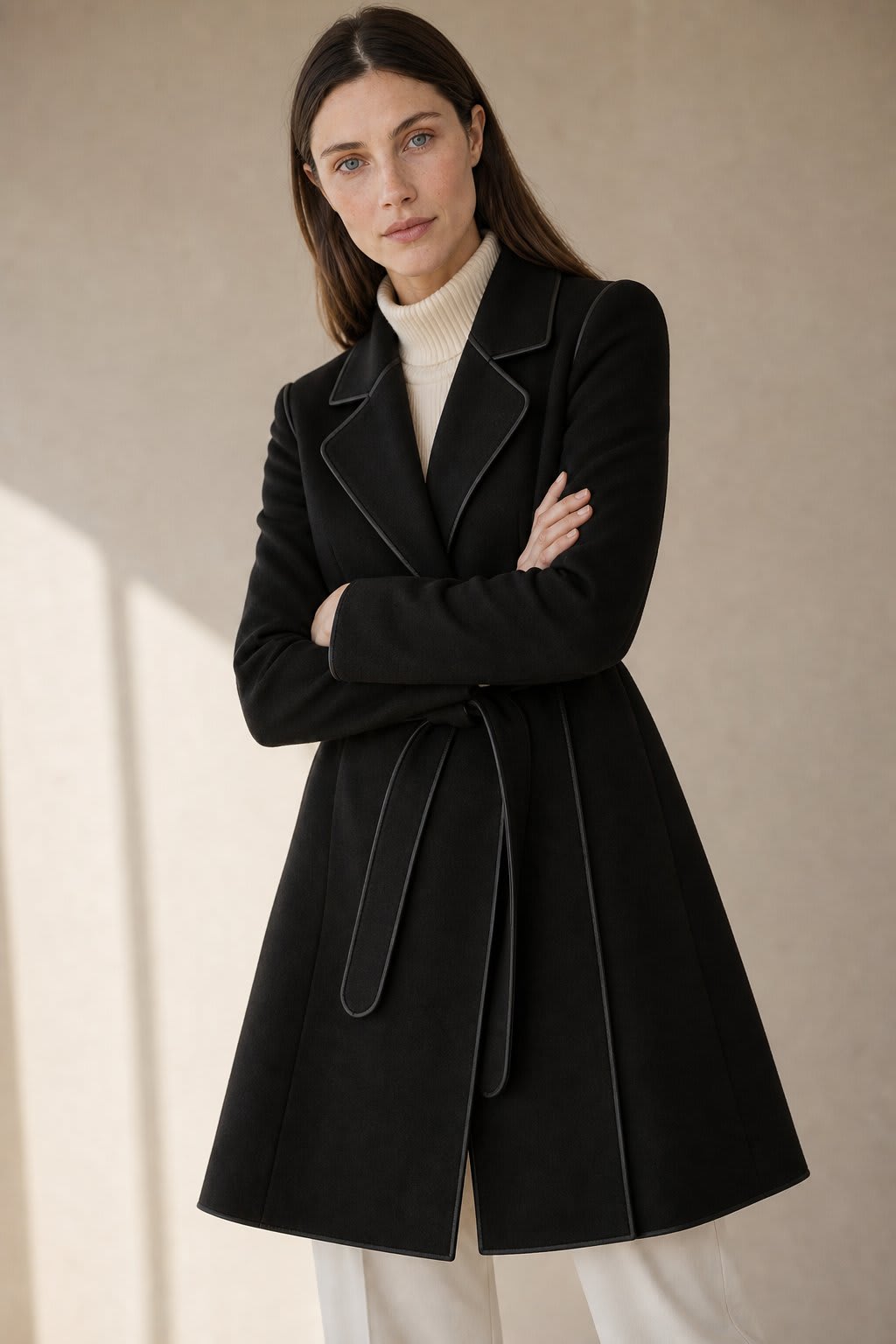 Kelly | belted wrap coat with tailored notch lapels