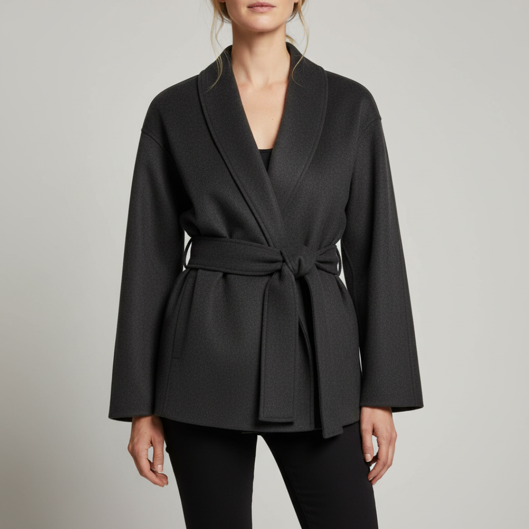 Olivia | Belted Wrap Jacket with Shawl Collar and Adjustable Tie