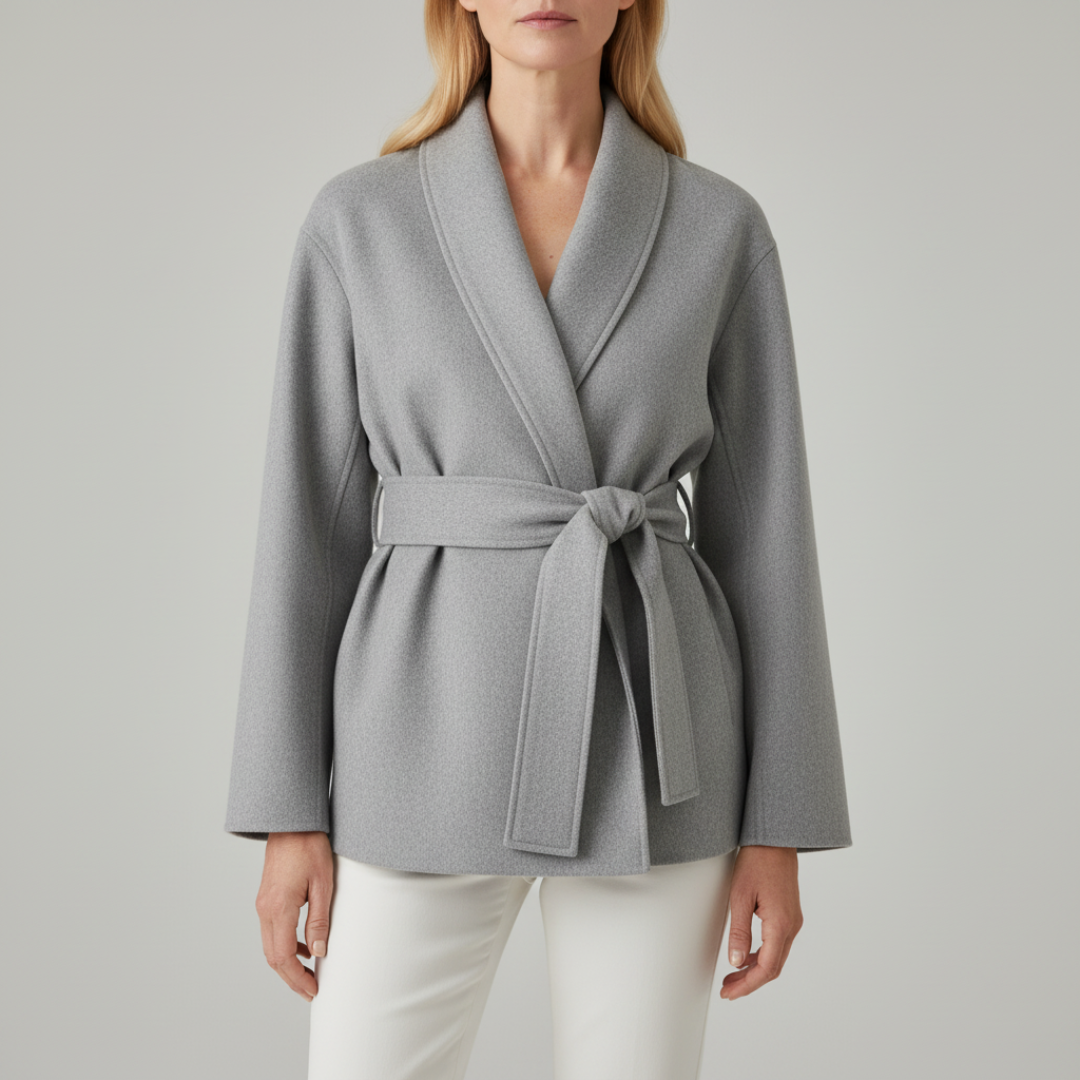 Olivia | Belted Wrap Jacket with Shawl Collar and Adjustable Tie