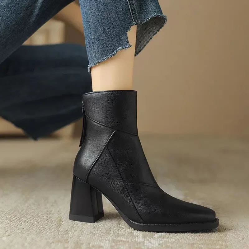 Jane | Block Heel Ankle Boots with Side Zip Closure