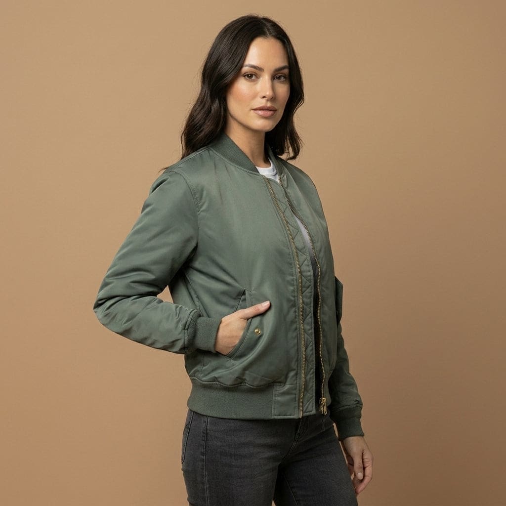 Anne | Bomber Jacket with Zipper Closure and Ribbed Trims