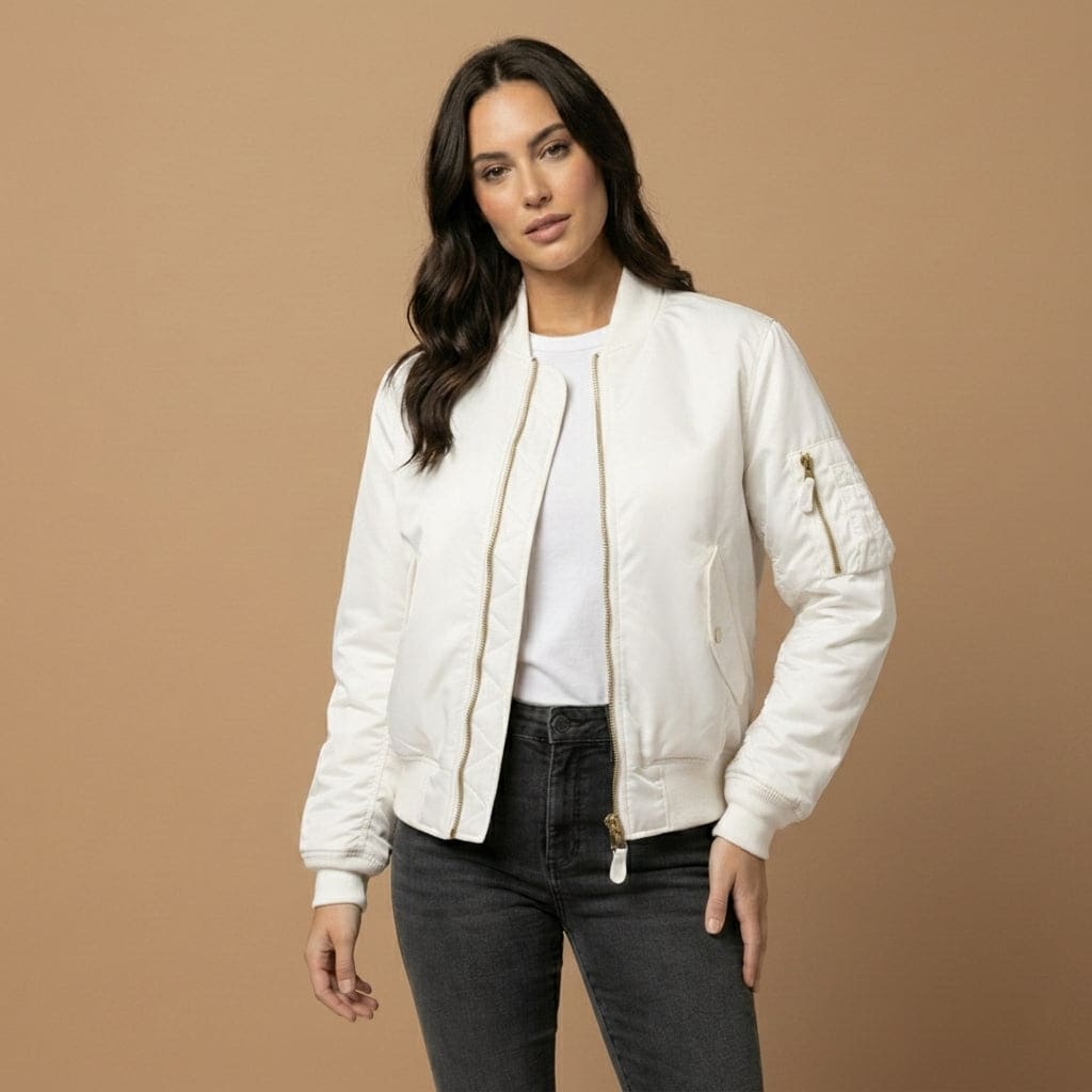 Anne | Bomber Jacket with Zipper Closure and Ribbed Trims