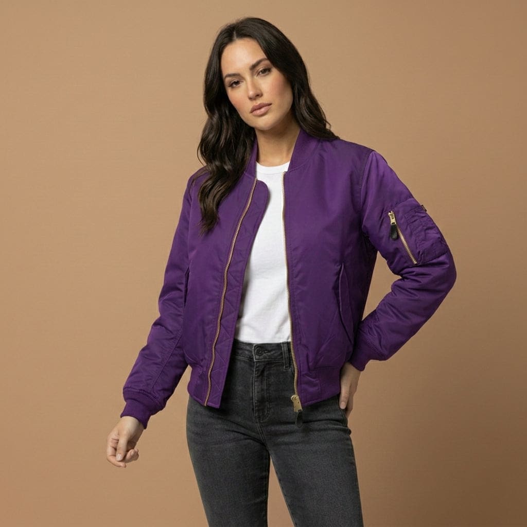 Anne | Bomber Jacket with Zipper Closure and Ribbed Trims
