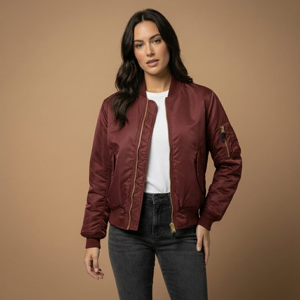 Anne | Bomber Jacket with Zipper Closure and Ribbed Trims