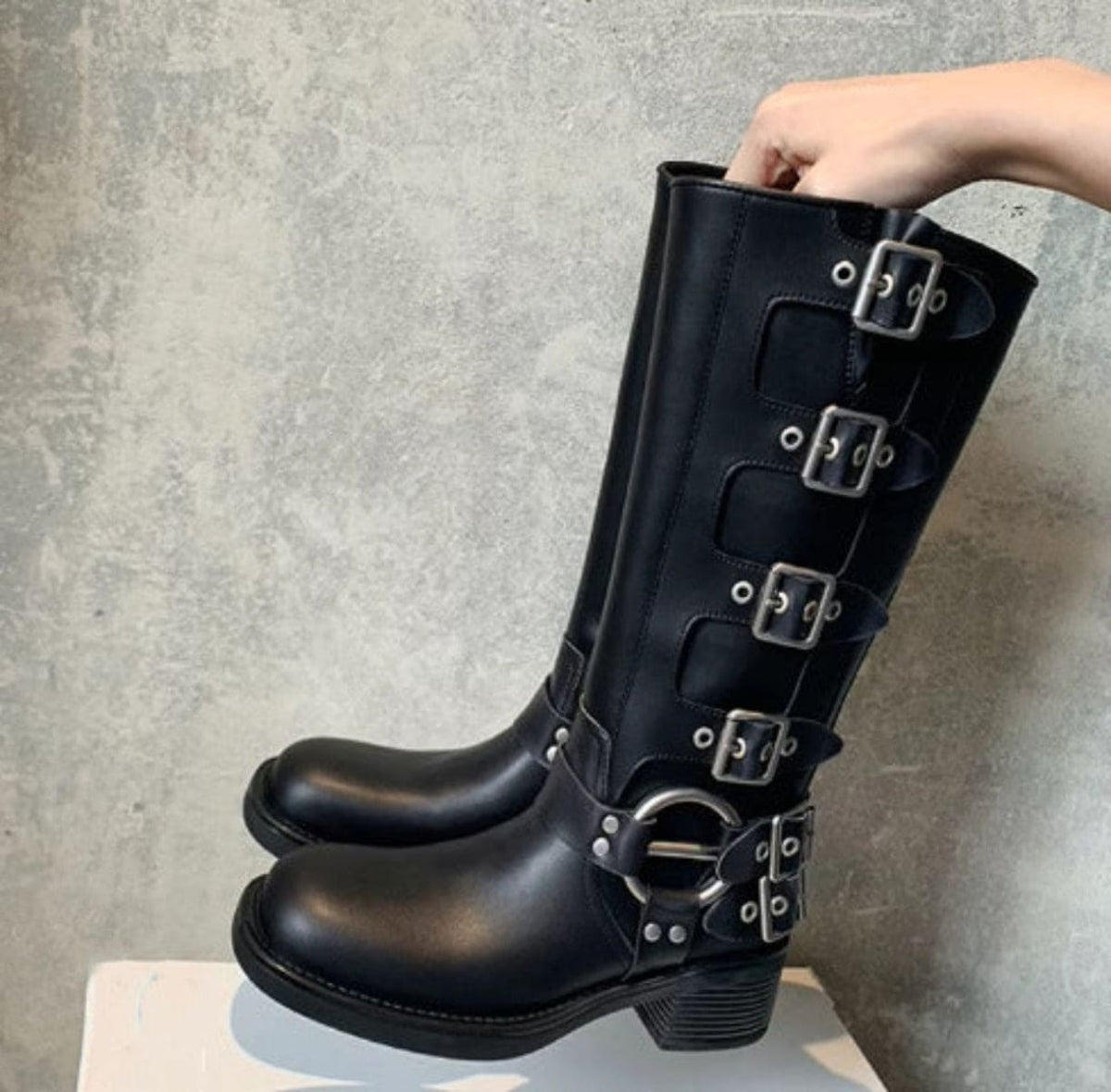Amanda | Buckled Ankle Boots with Harness Detail and Low Block Heel