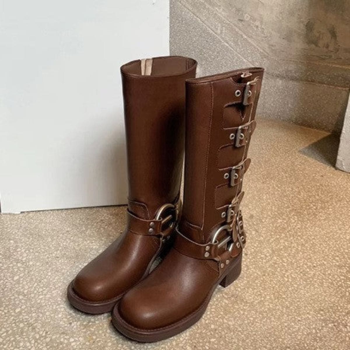 Amanda | Buckled Ankle Boots with Harness Detail and Low Block Heel