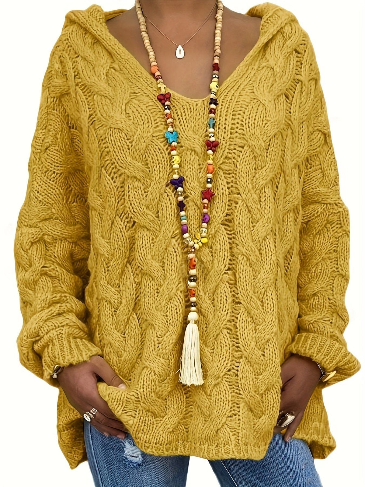 Linda | Cable Knit Oversized Hooded Sweater with Relaxed Fit