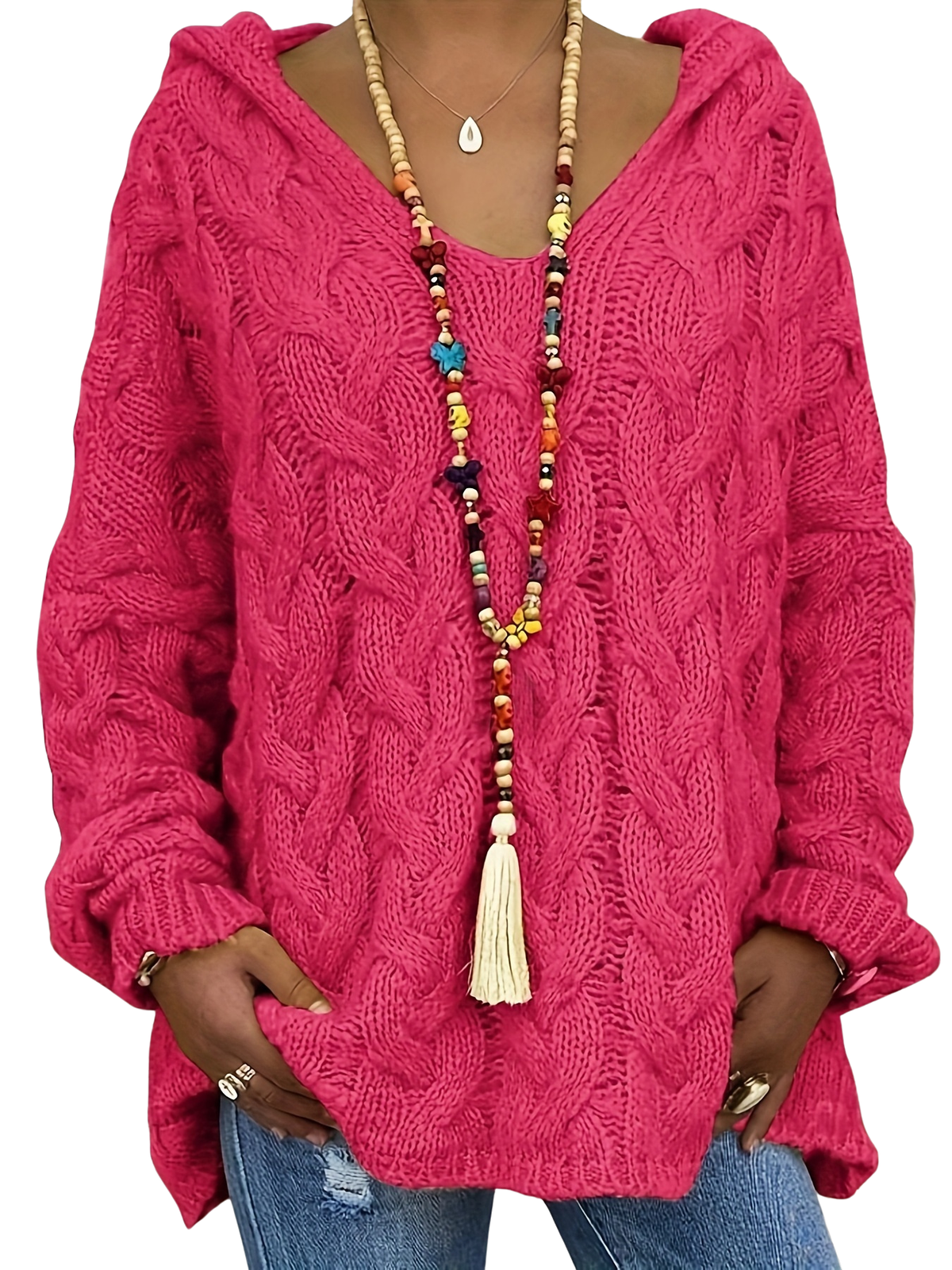 Linda | Cable Knit Oversized Hooded Sweater with Relaxed Fit