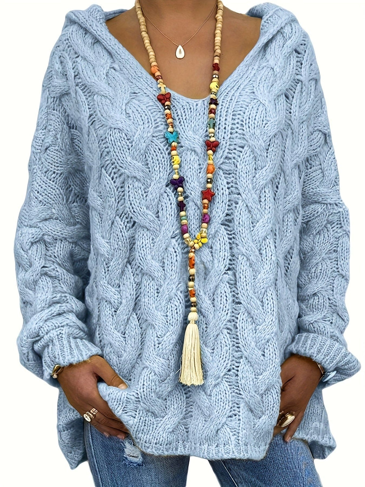 Linda | Cable Knit Oversized Hooded Sweater with Relaxed Fit