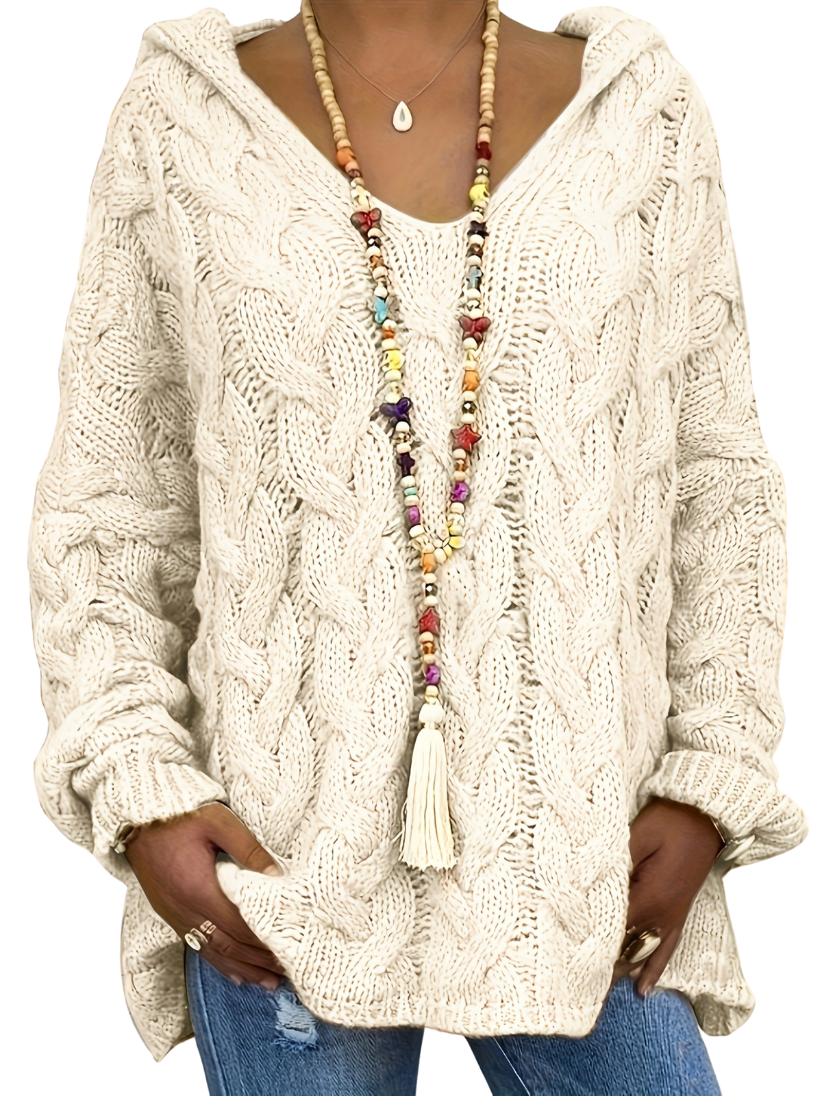 Linda | Cable Knit Oversized Hooded Sweater with Relaxed Fit