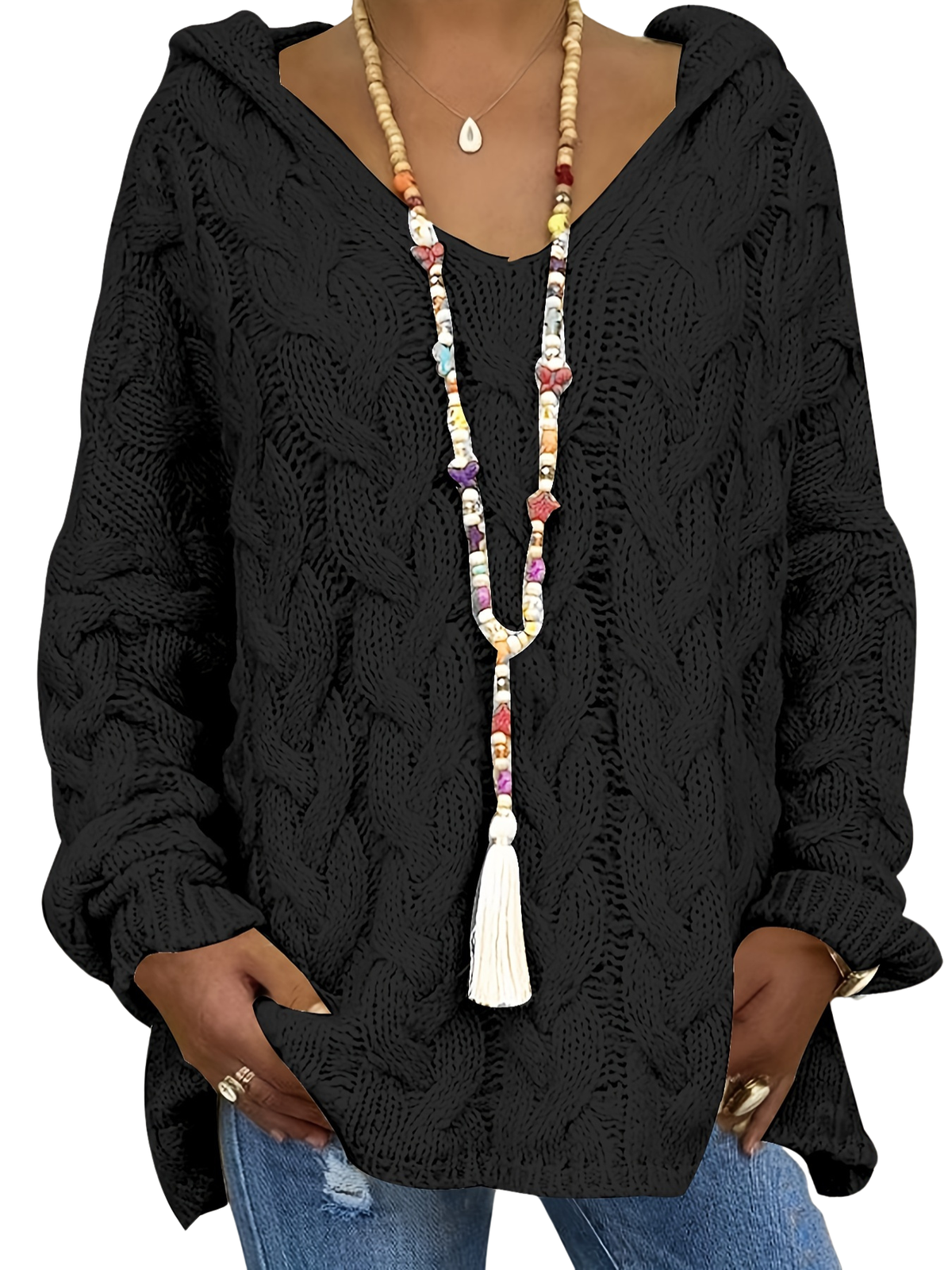 Linda | Cable Knit Oversized Hooded Sweater with Relaxed Fit