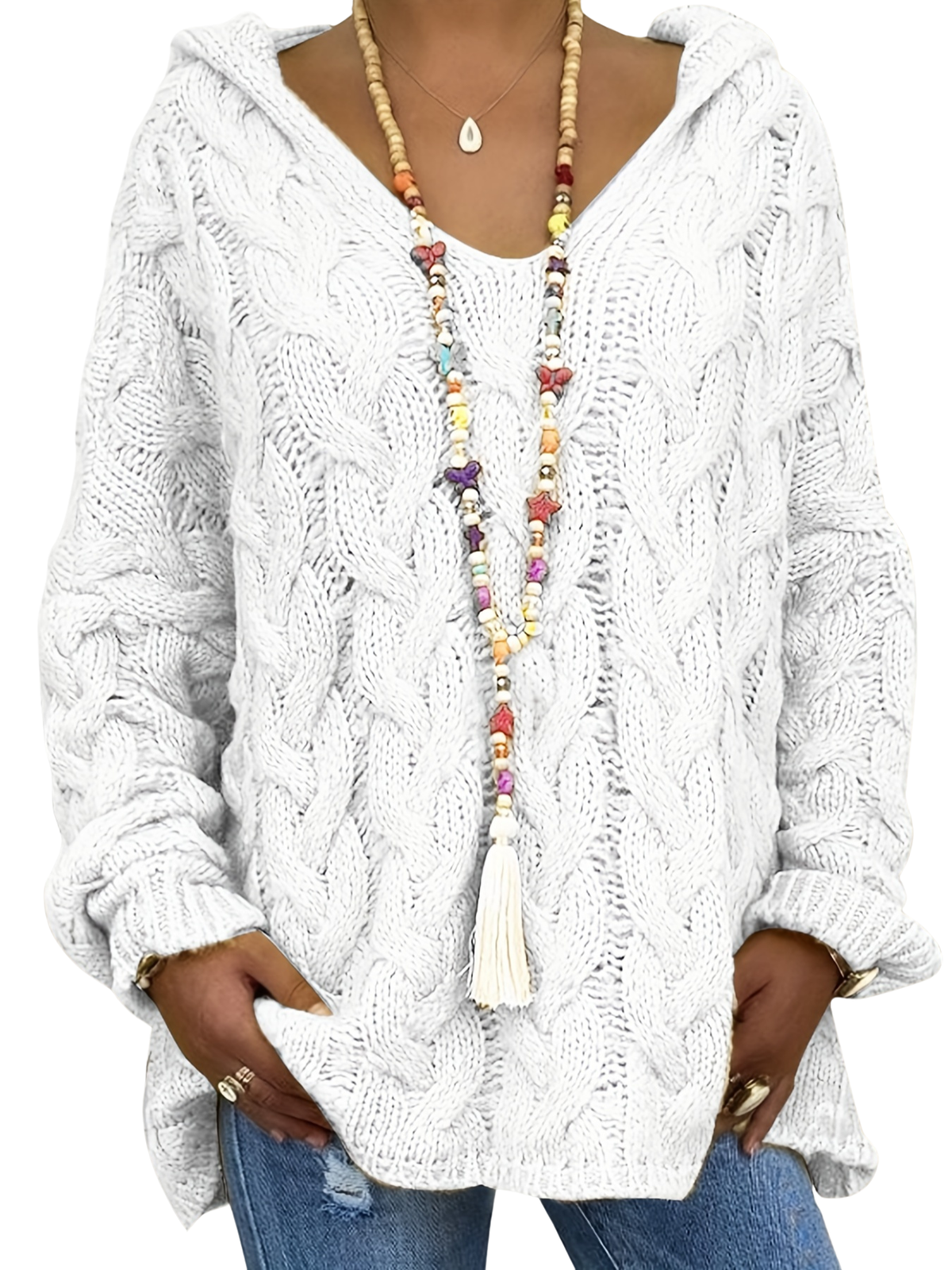 Linda | Cable Knit Oversized Hooded Sweater with Relaxed Fit