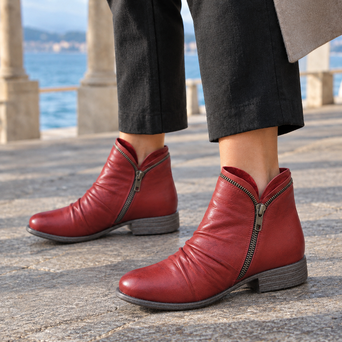 Zoe | Mustard yellow side-zip ankle boots with low block heel