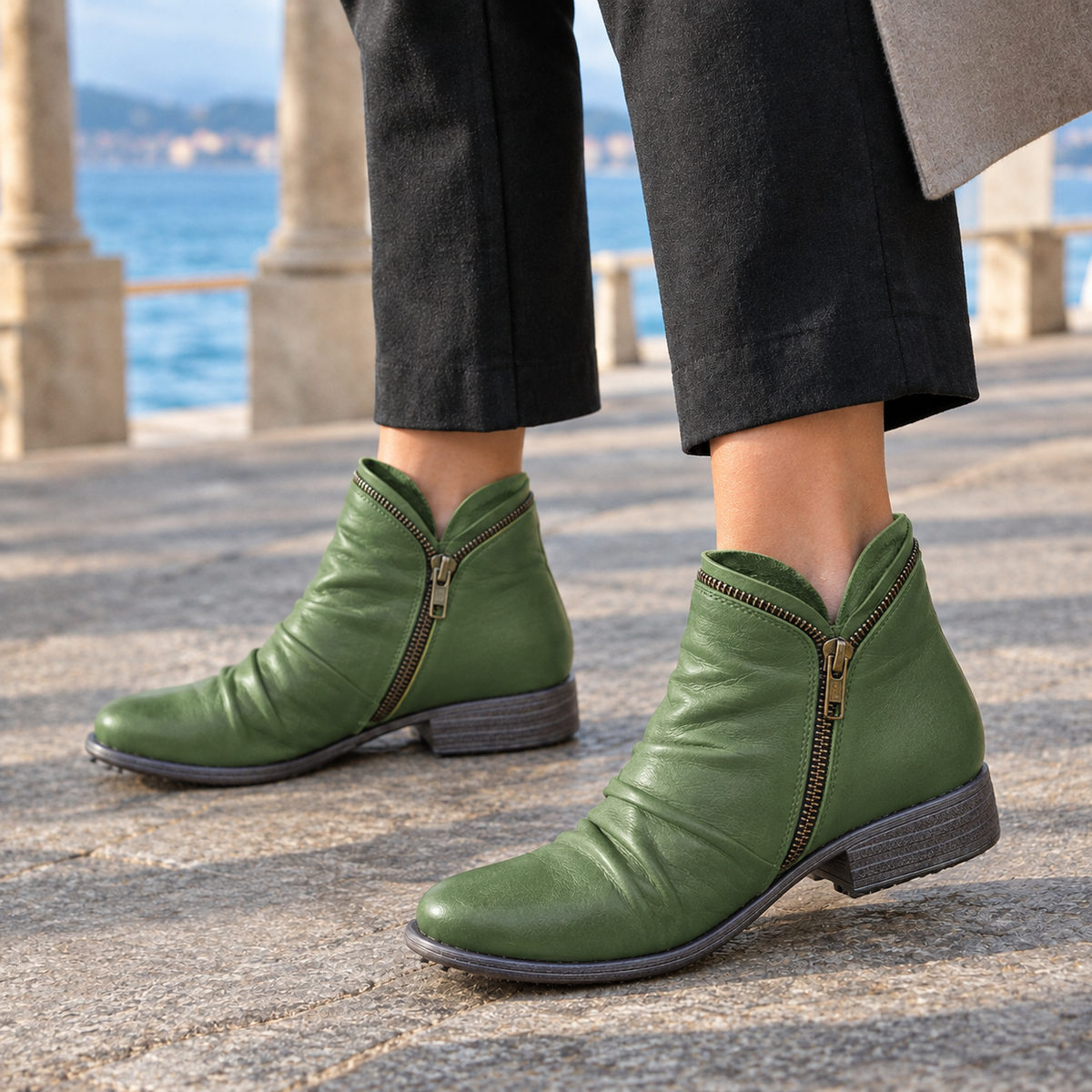 Zoe | Mustard yellow side-zip ankle boots with low block heel
