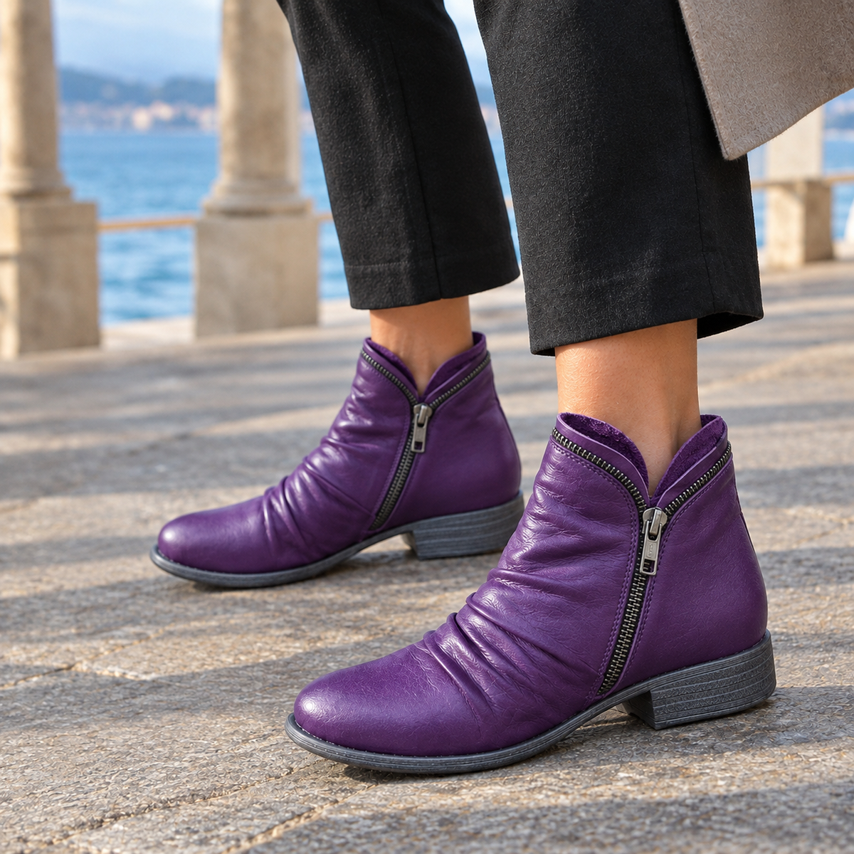 Zoe | Mustard yellow side-zip ankle boots with low block heel