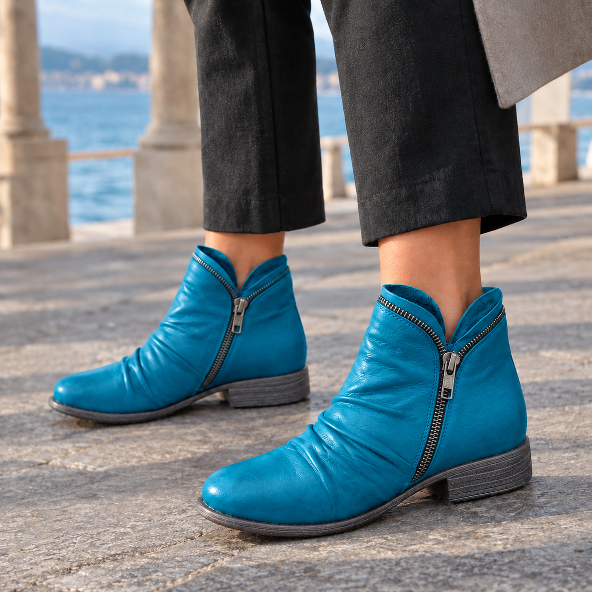 Zoe | Mustard yellow side-zip ankle boots with low block heel