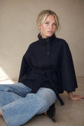 Emma | cape coat with stand collar and belted waist