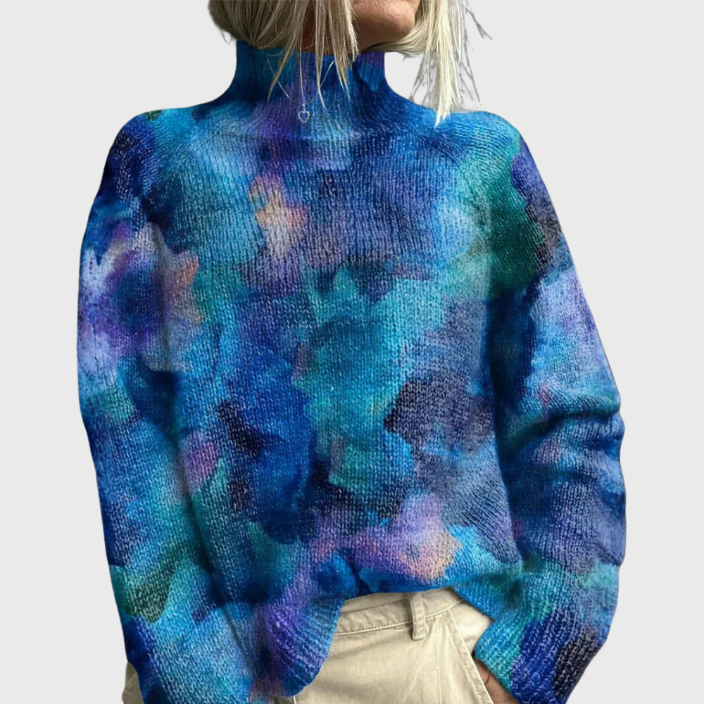 Maxine | Green forest animal print turtleneck knit sweater