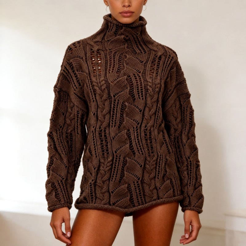 Samantha | Oversized cable knit turtleneck sweater in light blue
