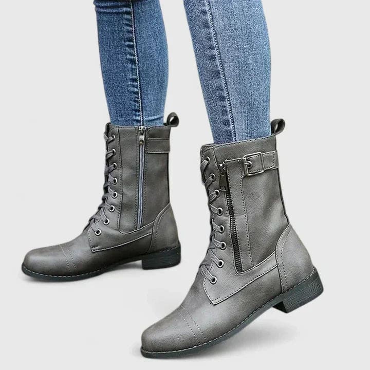 Willow | Combat Boots with Lace-Up Front and Side Zip Closure