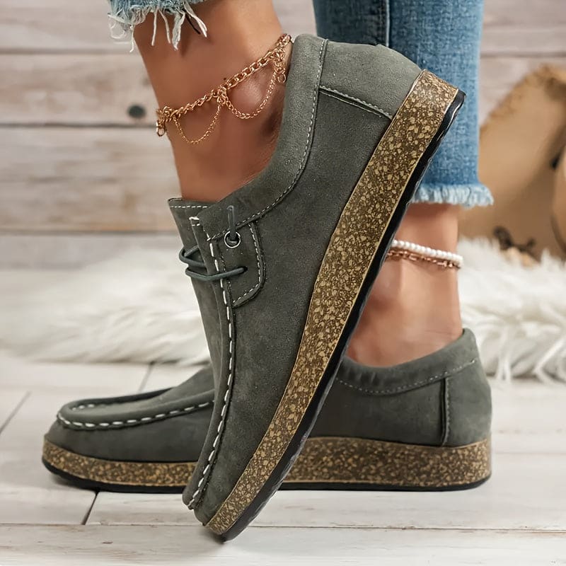 Brenda | Comfort Platform Loafers with Lace-Up Detail and Cork-Effect Sole